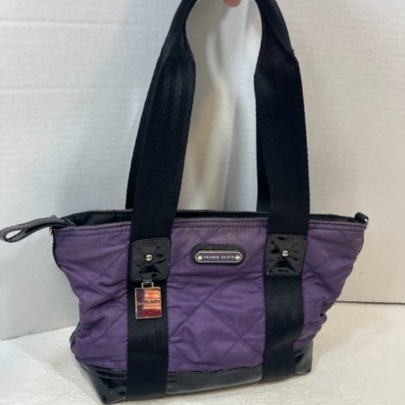 Franco Sarto Purple Quilted Black Patent Leather Zip Tote Bag Handbag 9x4x8" - Picture 6 of 13